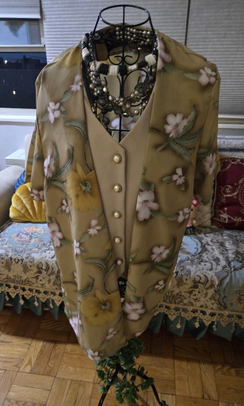90s Vintage Womens Shawn Design Floral Blazer Vest Pearl Buttons Sz 12